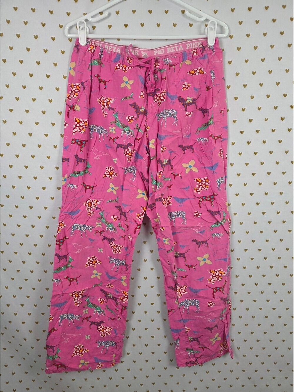 Vintage Victoria’s Secret PINK Phi Beta Pink Pajama Pants M Dog Print Y2K Cotton